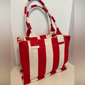 Rae Dunn Red/white Striped Tote -Bonjour Bag Large